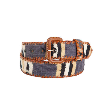 Ethnic Belt Gray Brown Stripes