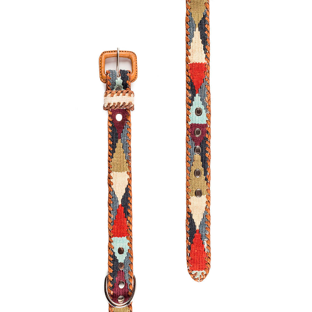 Ethnic Dog Collar Triangle Buckle Leather