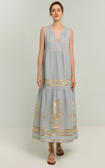 VESTIDO MAXI CREETE LIGHT GREY CHAMPAGNE