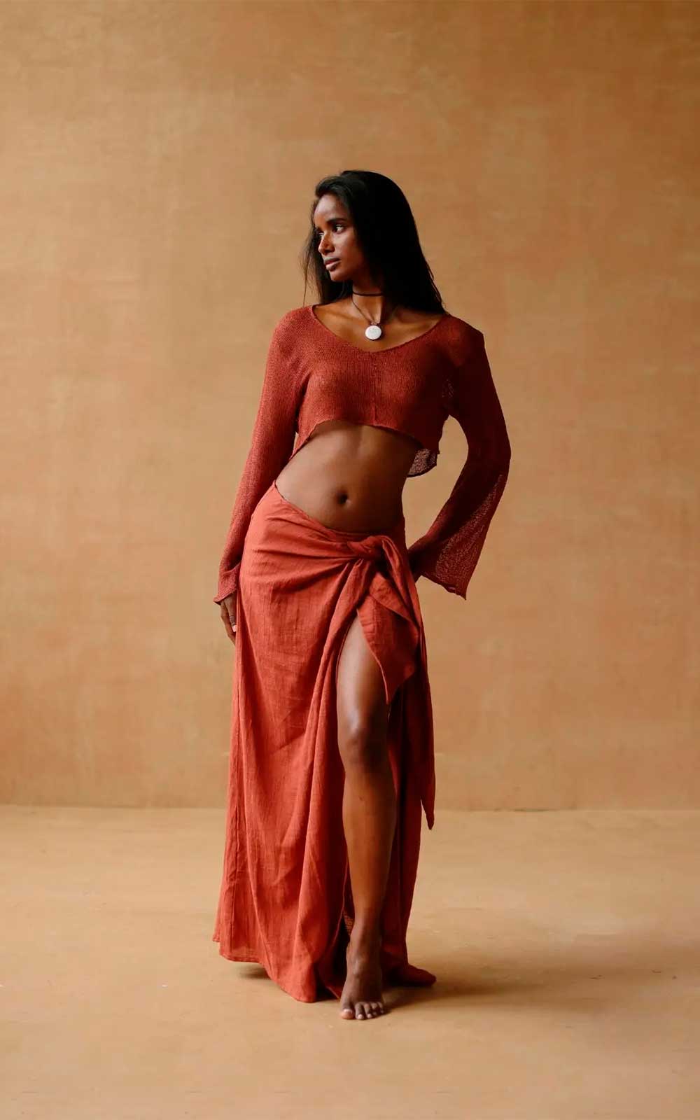 ALAIA BAKED CLAY SARONG SKIRT
