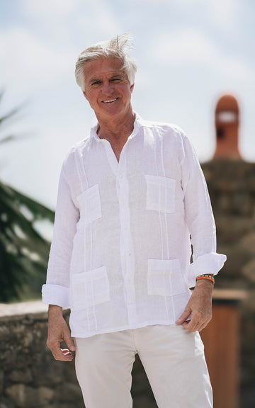 100% WHITE LINEN GUAYABERA