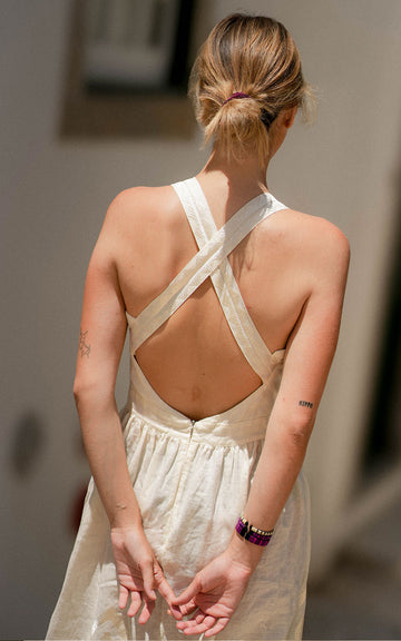 VESTIDO FEATHER OPEN BACK CHAMPAGNE GOLD