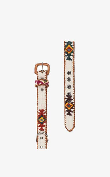 Ethnic Dog Collar White Buckle Leather