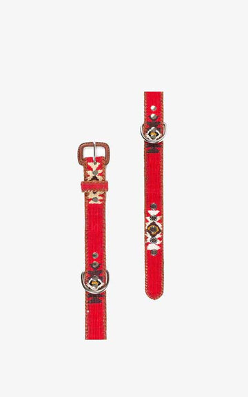 Ethnic Red Buckle Leather Dog Collar