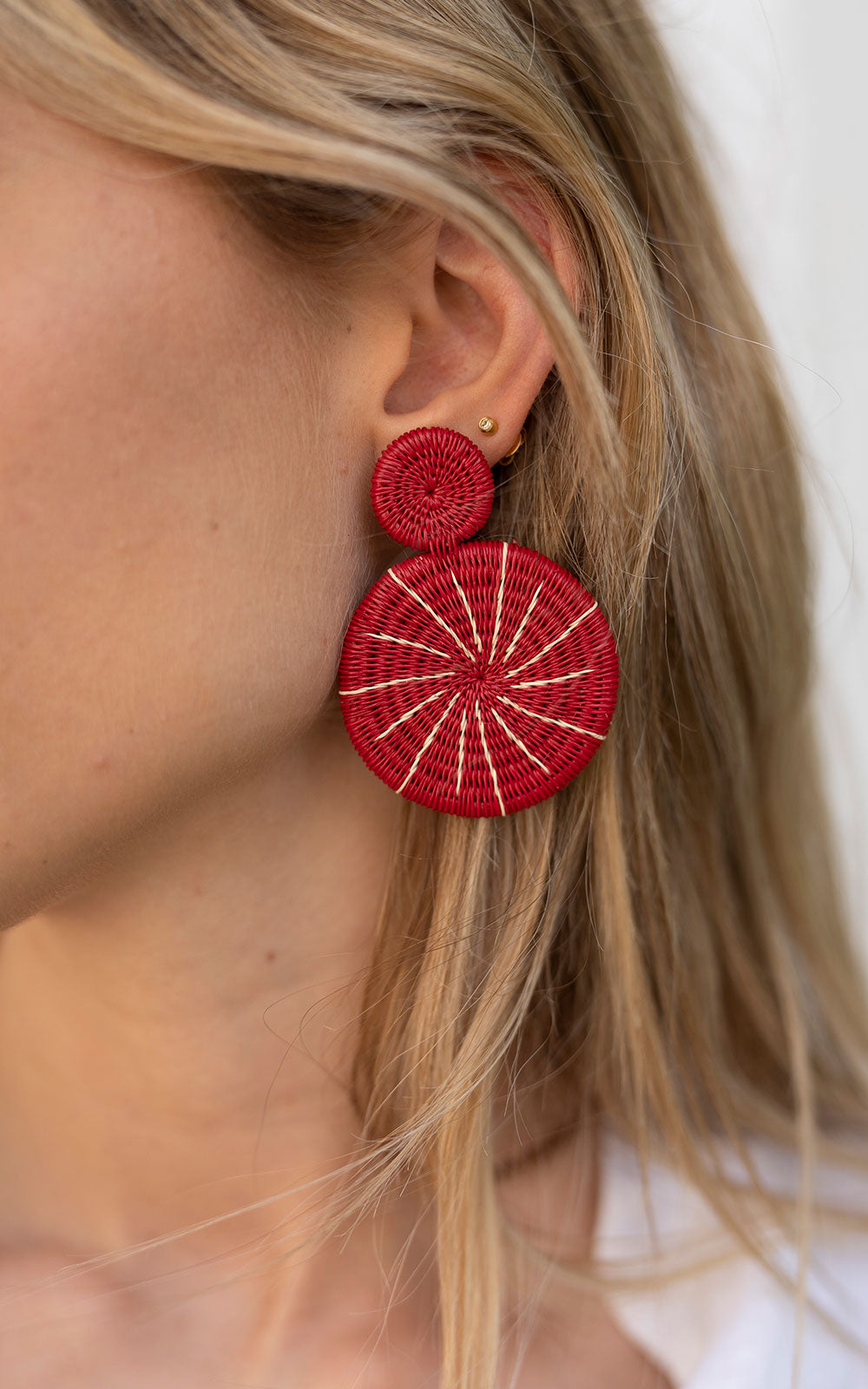 RED MEDALLION EARRING