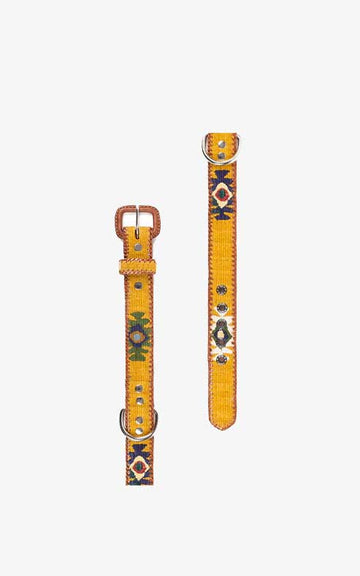 Mustard Ethnic Dog Collar Buckle Leather