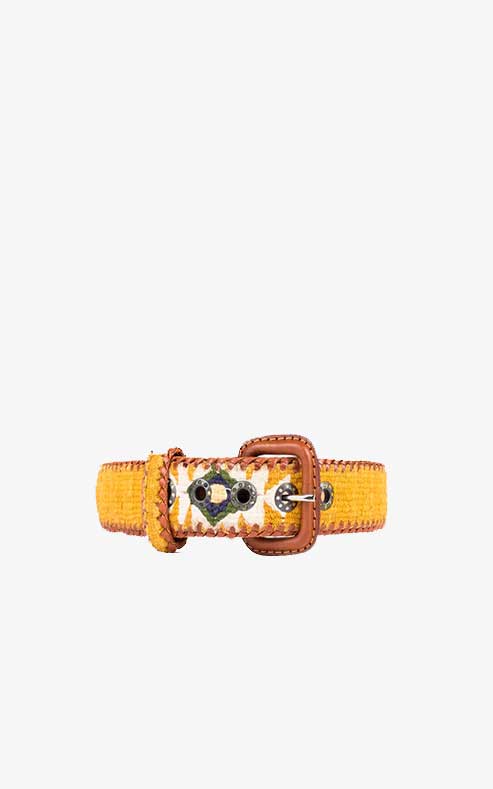 Mustard Ethnic Dog Collar Buckle Leather