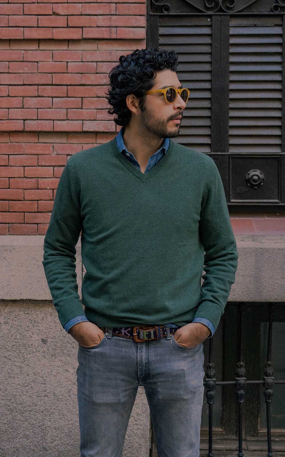 JERSEY DE CASHMERE VERDE GRISACEO