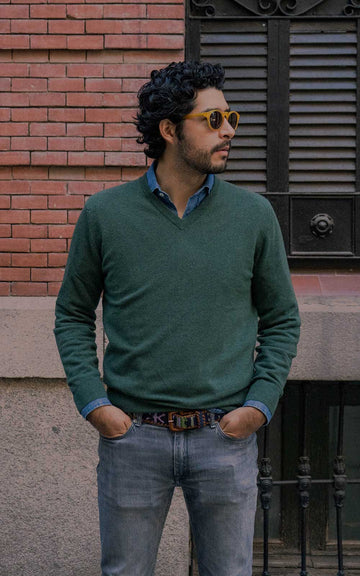 JERSEY DE CASHMERE VERDE GRISACEO