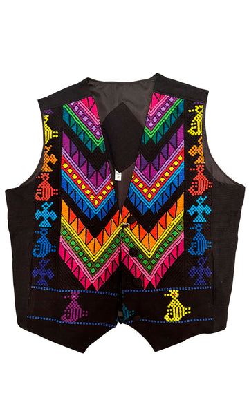 BLACK ETHNIC VEST WITH COLORFUL ANIMALS