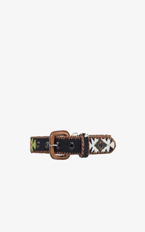 Ethnic Black Buckle Leather Dog Collar