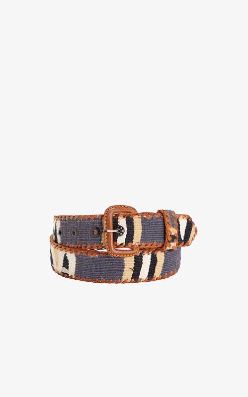 Ethnic Belt Gray Brown Stripes