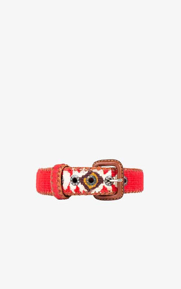 Ethnic Red Buckle Leather Dog Collar