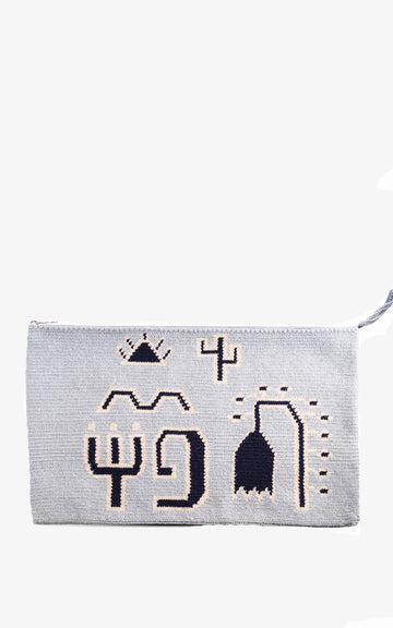 CLUTCH LARGE BOHO FLOWER LIGHT GREY