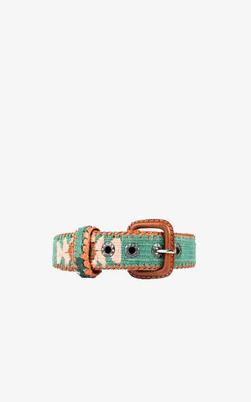 Green Ethnic Dog Collar Carriage Buckle Leather