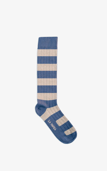 CALCETÍN FRANJAS AZUL / GRIS CLARO