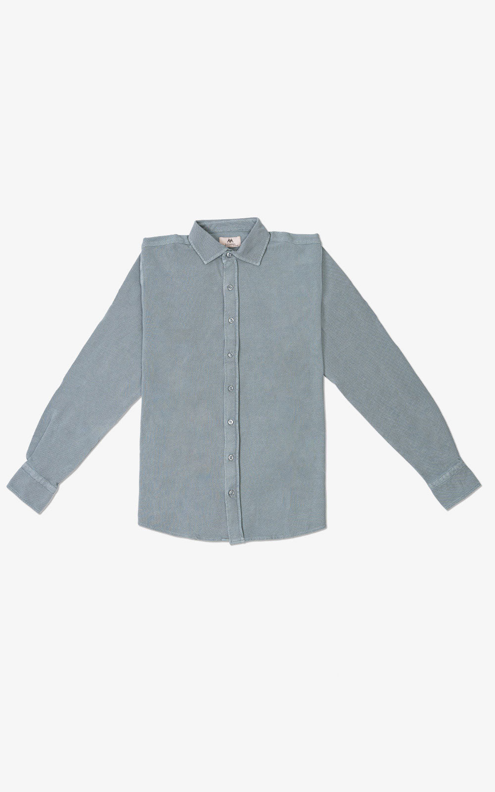 CAMISA PIQUE MANGA LARGA AZUL GRISÁCEO