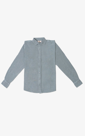 CAMISA PIQUE MANGA LARGA AZUL GRISÁCEO