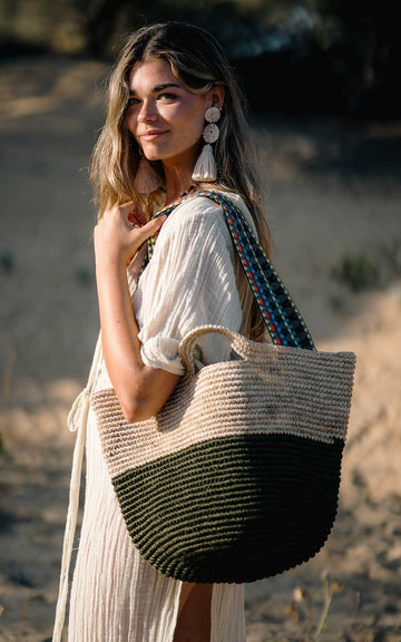 Large Ethnic Khaki Basket