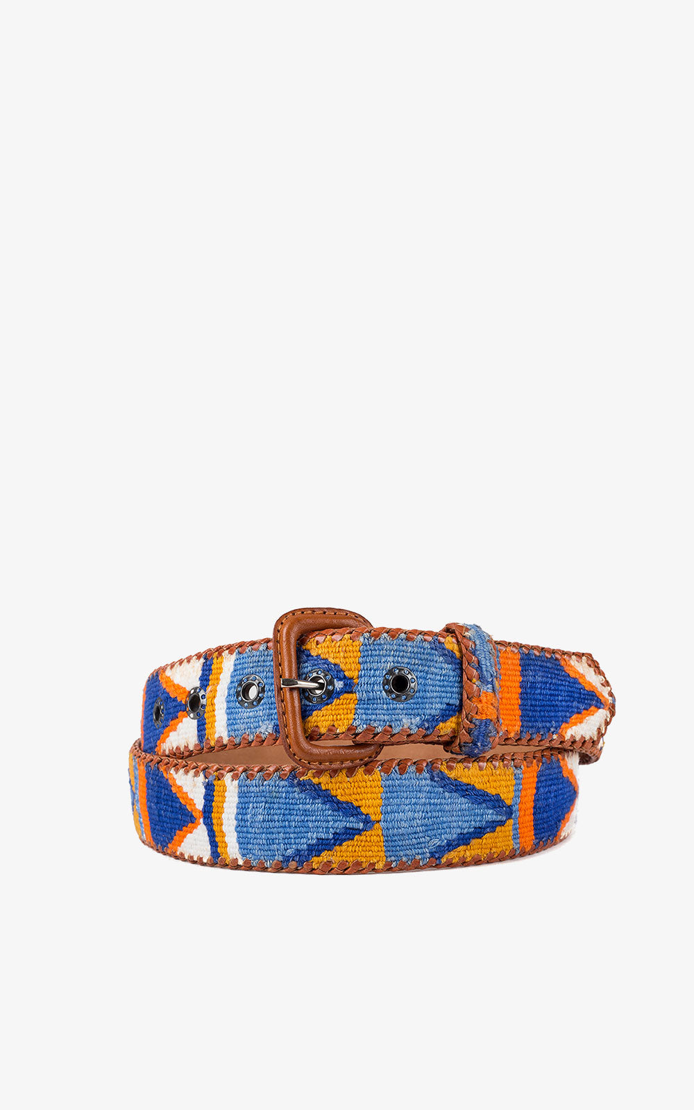 CINTURÓN ÉTNICO AZUL ZIGZAG AMARILLO