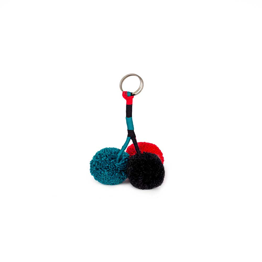 Blue black red pompom keychain