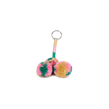Light pink green beige pompom keychain