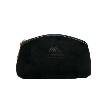 Black suede cosmetic bag