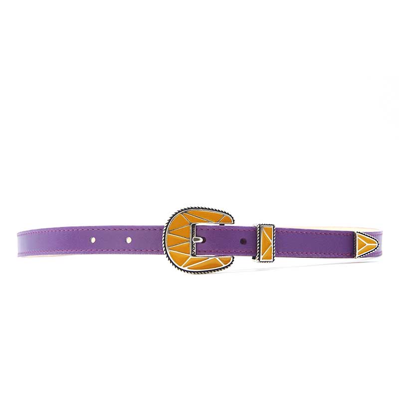 Amalfi Purple Leather Mustard Buckle Belt