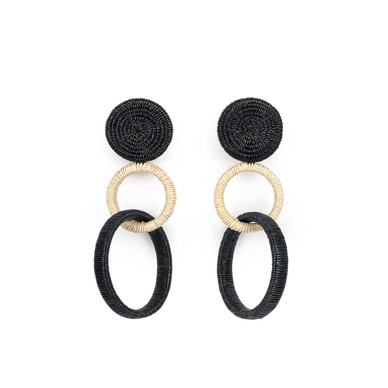 Double Hoop Earring Grosso White with Black